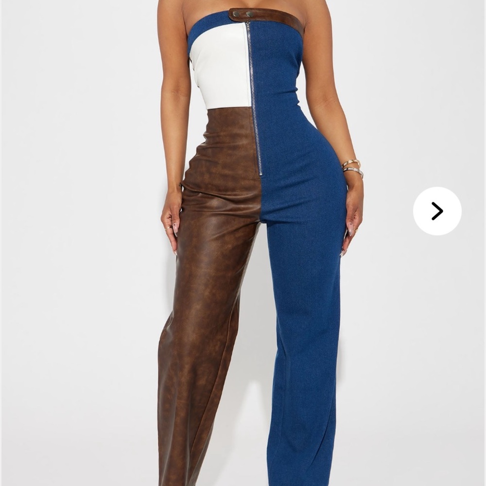 Fashion Nova Two-Tone Brown and Blue Jumpsuit